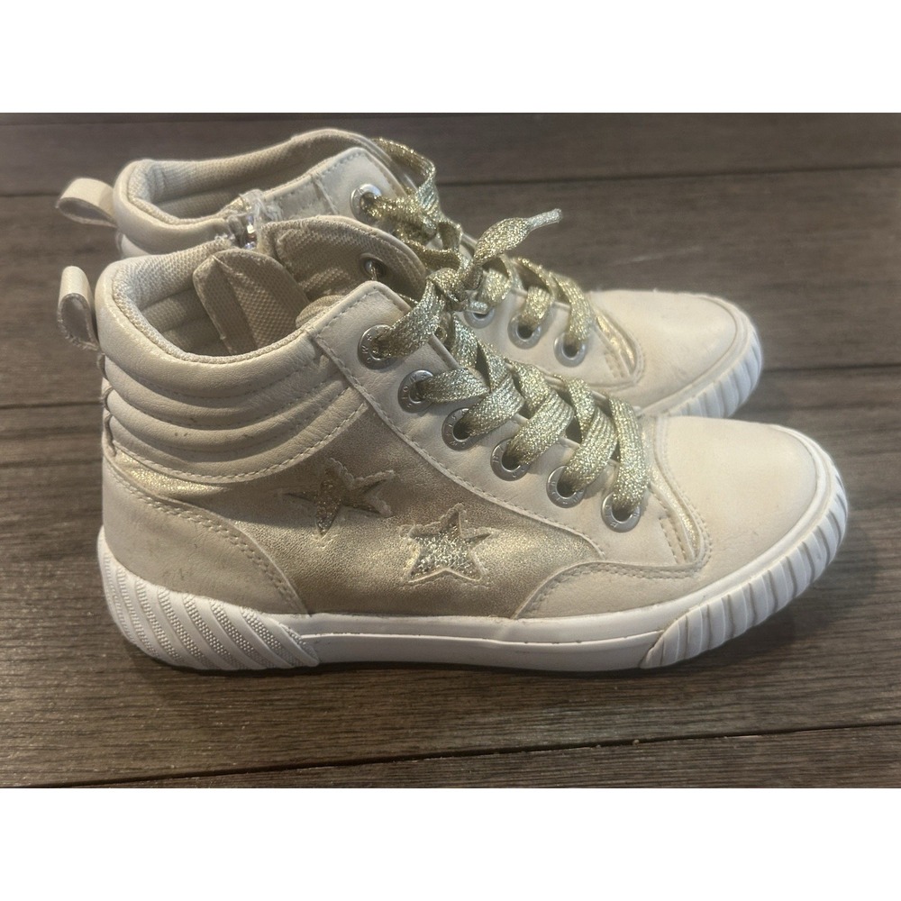 Blowfish Malibu Girls High Top Lace-Up Sneakers Gold Glitter Star US 1